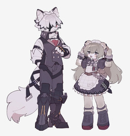 alternate_species anthro butler clothing duo female furrification maid_headdress maid_uniform male simple_background uniform white_background omumorning mihoyo zenless_zone_zero corin_wickes von_lycaon bear canid canine canis mammal thiren wolf hi_res