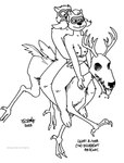 2022 anthro antlers bodily_fluids breasts domestic_ferret drooling facial_markings female feral fur group hair half-closed_eyes head_markings hi_res horn ivor_haroldson leofhild_mistreed male male/female mammal markings mask_(marking) monochrome mustelid musteline narrowed_eyes nipples open_mouth saliva tail teeth tegerio trio true_musteline weasel