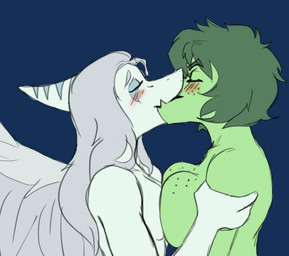 anthro anthro_on_anthro arm_grab big_breasts biped blue_body blush bone_frill breasts duo eyes_closed feathered_wings feathers female female/female fingers freckled_breasts freckled_face freckles frill_(anatomy) green_body green_hair grey_body grey_feathers grey_hair hair humanoid_hands interspecies kissing long_hair markings medium_hair nude nude_anthro nude_female romantic romantic_couple side_view simple_background small_breasts striped_markings stripes transparent_background wings prometheuzone third-party_edit cavemanon_studios goodbye_volcano_high i_wani_hug_that_gator ko_op_(game_developer) snoot_game fang_(gvh) olivia_halford baryonyx dinosaur prehistoric_species pterosaur reptile saurischian scalie spinosaurid theropod alpha_channel color_edit colored