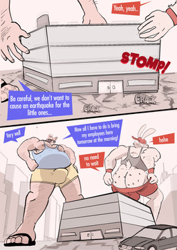 5_toes anthro areola arm_hair armpit_hair athletic_wear big_bulge big_butt blue_clothing blue_shirt blue_tank_top blue_topwear body_hair bottomwear bottomwear_down building bulge business butt car casual_clothing chest_hair city civilian clothed clothed_anthro clothed_male clothing cracked_ground feet footwear fully_clothed fully_clothed_anthro fully_clothed_male grey_clothing grey_shirt grey_tank_top grey_topwear gym_bottomwear gym_shorts gym_shorts_down hairy_legs hairy_pecs hairy_shoulders huge_bulge huge_butt khaki_shorts khakis larger_male leg_hair macro male office partially_clothed pink_areola red_bottomwear red_clothing red_gym_shorts red_shorts red_sweatband sandals shirt shoes shorts shorts_down size_difference sweatband tank_top text toes topwear vehicle dudenahuel richard_(dudenahuel) roy_(dudenahuel) domestic_pig lagomorph leporid mammal rabbit suid suine sus_(pig) yorkshire_pig 2023 absurd_res colored_sketch comic english_text hi_res multiple_scenes sketch