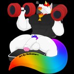 anthro balls bodily_fluids bottomless clothed clothing exercise genitals hair horn lifting_object male multicolored_hair muscular pecs penis rainbow rainbow_hair shirt smile solo sweat text topwear triforce weightlifting weights workout conditional_dnp notkastar mythology nintendo the_legend_of_zelda dave_(notkastar) equid equine mammal mythological_creature mythological_equine unicorn 1:1 alpha_channel hi_res signature