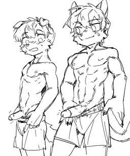 abs adolescent anthro big_penis blush bodily_fluids bottomwear bottomwear_down circumcised clothed clothing comparing comparing_penis duo erection foreskin genital_exploration genitals glans humanoid_genitalia humanoid_penis kemono looking_at_another looking_at_genitalia looking_at_partner looking_at_penis male male/male mostly_nude muscular muscular_male muscular_young pants pants_down partially_clothed partially_retracted_foreskin pecs penis penis_size_difference presenting presenting_genitalia presenting_penis realistic_penis_size retracted_foreskin shota show_me_yours sweat young young_anthro young_male young_on_young 0onooo66 canid canine canis domestic_cat domestic_dog felid feline felis mammal 5:6 black_and_white digital_drawing_(artwork) digital_media_(artwork) hi_res line_art monochrome