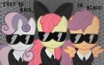 clothing eyewear feathered_wings feathers female feral group horn orange_body orange_feathers suit sunglasses wings herostrain friendship_is_magic hasbro men_in_black my_little_pony mythology apple_bloom_(mlp) scootaloo_(mlp) sweetie_belle_(mlp) earth_pony equid equine horse mammal mythological_creature mythological_equine pegasus pony unicorn crossover hi_res