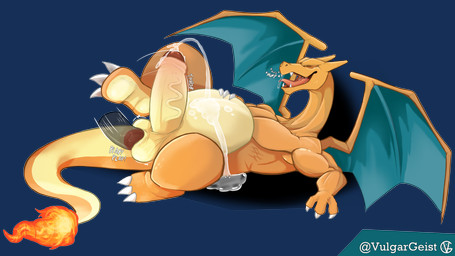 anthro balls barazoku belly biceps bodily_fluids cum cum_drip dripping ejaculation foreskin genital_fluids genitals male male/male muscular pecs penis solo_focus vein veiny_penis vulgargeist nintendo pokemon charizard generation_1_pokemon pokemon_(species) 16:9 4k absurd_res alpha_channel hi_res widescreen