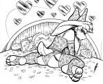 0r0 ambiguous_gender anthro bed black_and_white clothed clothing furniture garter_belt garter_straps heart_symbol joe_rosales lagomorph leporid lingerie looking_at_viewer looking_back mammal monochrome on_bed pinup pose rabbit solo spread_legs spreading