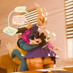 4_fingers abs accessory anthro areola arm_tuft armwear biceps big_breasts big_butt big_hands black_body black_claws black_fur black_lips black_nose blue_eyes book bottomwear breasts bridal_gauntlets butt chair cheek_tuft chest_tuft claws clothing collar countershade_torso countershading dialogue duo eyebrows eyelashes eyeliner eyes_closed eyewear facial_markings facial_tuft fangs female fingers fluffy fur furniture grunting head_markings hug huge_breasts inside larger_female leg_grab legwear light lips long_ears long_tail looking_at_another looking_back makeup male male/female markings mask_(marking) moan necktie nipples nude onomatopoeia open_mouth orgasm orgasm_face panties pantyhose pawpads pen penetration pink_nipples pink_pawpads pink_tongue purple_body purple_clothing purple_fur romantic romantic_sex seductive sex shoulder_tuft size_difference skirt smaller_male sound_effects speech_bubble spikes standing standing_sex sunglasses sunlight table tail tan_body tan_fur teeth text thick_thighs thigh_grab tomoe_(symbol) tongue triceps tuft underwear white_body white_countershading white_fur window yellow_body yellow_fur yin_yang balleri_nan mayosplash_(modeler) valorlynz_(modeler) bandai_namco digimon nintendo pokemon digi_(yourdigimongirl) lucious_(valorynz) canid digimon_(species) generation_4_pokemon lucario mammal pokemon_(species) renamon 3d_(artwork) colored crossover digital_media_(artwork) shaded