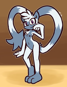 4_fingers anthro black_nipples black_nose blush brown_background female fingers front_view fur genitals grey_body grey_fur hair leg_markings looking_at_viewer markings multicolored_body multicolored_fur nipples nude pupils purple_eyes purple_pupils raised_hand simple_background smile smirk socks_(marking) solo standing two_tone_body two_tone_fur vulva white_body white_fur white_hair ultilix idw_publishing sega sonic_the_hedgehog_(comics) sonic_the_hedgehog_(idw) sonic_the_hedgehog_(series) tangle_the_lemur lemur mammal primate strepsirrhine 2026 hi_res