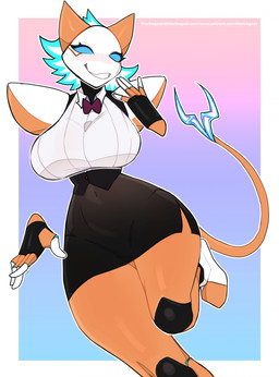5_fingers anthro big_breasts biped bottomwear breasts brown_body brown_tail clothed clothed_anthro clothed_female clothing disembodied_hand female fingers front_view hair huge_hips looking_at_viewer navel no_irises simple_background skirt small_waist smile solo tail thick_thighs white_hair wide_hips thericegoat deltarune nintendo pokemon undertale_(series) tasque_manager generation_4_pokemon hybrid pokemon_(species) rotom tasque 2025 absurd_res digital_drawing_(artwork) digital_media_(artwork) hi_res