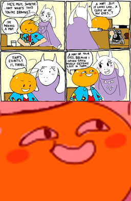 anthro blush close-up drawing_(action) fangs female fur parody pencil_(object) smile teeth text white_body white_fur conditional_dnp exed_eyes klondike_bar undertale undertale_(series) toriel boss_monster_(undertale) bovid caprine mammal 2015 comic digital_media_(artwork) english_text source_request