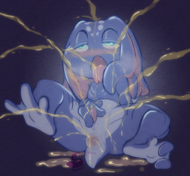 animal_genitalia anthro blue_body blue_skin blush bodily_fluids degradation genital_fluids genitals looking_pleasured male male_anthro masturbation narrowed_eyes nude_anthro nude_male penile penile_masturbation sitting tongue tongue_out urine watersports young young_anthro bunzillaking league_of_legends riot_games tencent fizz_(lol) amphibian yordle absurd_res hi_res