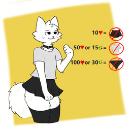anthro bell bell_collar blush bottomwear clothed clothing clothing_pull collar crossdressing fur interaction_drive legwear like_goal male neck_tuft paws pointy_ears retweet_goal shirt skirt smile smirk solo tail thigh_highs topwear tuft twitter_strip_poll undressing irusufox boy_kisser_(meme) strip_meme felid feline mammal 1:1 hi_res meme