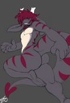 anthro butt grey_body hair nude red_hair solo tail durg_(artist) mythology chiko_(durg) durg dragon hybrid mythological_creature mythological_scalie scalie absurd_res hi_res