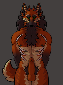 anthro balls big_muscles big_pecs big_penis body_hair chest_hair fangs fluffy genitals grumpy hair humanoid_genitalia humanoid_penis long_hair looking_at_viewer male muscular muscular_male neck_tuft pecs penis piercing presenting presenting_penis pubes rib_cage solo teeth thick_thighs tuft biggaymanjax_(artist) canid canine canis mammal maned_wolf wolf 3:4 hi_res