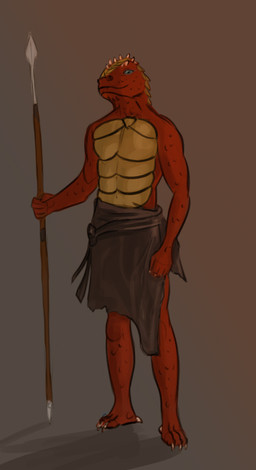 anthro bottomwear brown_clothing clothing head_spikes holding_melee_weapon holding_object holding_polearm holding_spear holding_weapon horn loincloth male melee_weapon multicolored_body polearm red_body red_scales scales solo spear spikes spikes_(anatomy) tribal two_tone_body weapon yellow_body yellow_scales unknown_artist mythology dalith_(sir_dalith) dragon mythological_creature mythological_scalie scalie