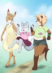 age_difference anthro biped black_markings black_nose blonde_hair blue_eyes bottomwear bracelet brown_body claws clothed clothing cloven_hooves countershade_face countershade_torso countershading cute_fangs dipstick_ears dress ear_markings fangs female fingerless_(marking) flower flower_crown gloves_(marking) grey_body group hair hand_holding happy head_tuft heart_symbol hooves jewelry larger_female leg_markings looking_at_another markings midriff multicolored_body multicolored_ears navel necklace older_female open_mouth open_smile plant rosy_cheeks shirt short_hair shorts size_difference skirt smaller_female smile socks_(marking) sundress teeth toe_claws topwear trio tuft two_tone_body unguligrade white_body white_countershading young young_anthro young_female younger_female risingdragon canid canine canis deer mammal mustelid otter wolf 2025 hi_res adopted_(lore) adoptive_sibling_(lore) adoptive_sister_(lore) adoptive_sisters_(lore)
