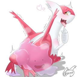 ambiguous_gender bodily_fluids claws duo female feral heart_eyes heart_symbol nude open_mouth saliva shaking shivering simple_background sweat tongue yellow_eyes aokabike nintendo pokemon ditto_(pokemon) generation_1_pokemon generation_3_pokemon goo_creature latias legendary_pokemon pokemon_(species) scalie 1:1 hi_res source_request