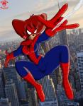 anthro big_breasts breasts cosplay female mature_anthro mature_female smile solo bigtyme theedministrator765 disney goof_troop marvel spider-man_(series) peg_pete spider-man_(character) canid canine mammal crossover hi_res