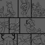 1:1 anthro antlers bottomwear bra breasts clothed clothing comic deer digital_drawing_(artwork) digital_media_(artwork) duo eyes_closed female fumbling horn humor imminent_sex kissing lagomorph leporid male male/female mammal monochrome panicking pants rabbit removing_shirt scut_tail shirtless shirtless_female short_tail slypon struggling tail topless topless_male underwear undressing unimpressed wardrobe_malfunction