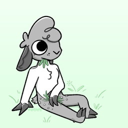 ambiguous_gender anthro countershade_torso countershading eating_grass floppy_ears fur grass grey_body grey_fur hooves plant scut_tail short_tail sitting_on_grass solo tail white_body white_fur oatdote dote_(oatdote) bovid caprine mammal sheep 1:1