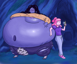 4_fingers 5_fingers belly belly_expansion big_belly blouse blue_background blue_blouse blue_blush blue_bottomwear blue_clothing blue_hair blue_jeans blue_pants blueberry_inflation blush bottomwear breast_expansion breasts candy canon_couple clothing denim denim_bottomwear denim_clothing dessert duo electronics expansion eyebrows female fingers food footwear hair holding_belly holding_object holding_phone huge_belly humanoid_pointy_ears hyper hyper_belly inflation jeans kneeling_on_partner mouth_closed navel night pants pattern_clothing pattern_underwear phone pink_body pink_clothing pink_footwear pink_hair pink_skin pink_slippers poetry pointy_ears ponytail raised_eyebrows simple_background socks squiggle_mouth topwear torn_bottomwear torn_clothing torn_pants underwear ripenjoocy adventure_time cartoon_network marceline_abadeer princess_bubblegum ther candy_humanoid food_creature food_humanoid humanoid living_candy vampire 2023 absurd_res digital_media_(artwork) english_description hi_res krita_(artwork)