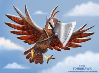 ambiguous_gender axe brown_body brown_feathers claws cloud feathered_wings feathers feral humor melee_weapon outside pun rope sky solo tomahawk visual_pun weapon wings yellow_eyes piper_thibodeau accipitrid accipitriform animate_inanimate avian bird living_melee_weapon living_weapon digital_media_(artwork) digital_painting_(artwork) painting_(artwork)