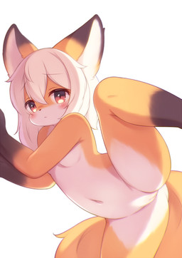 anthro biped black_body black_eyebrows black_fur black_nose blush butt ear_markings eyebrow_through_hair eyebrows facial_markings female female_anthro fur genitals gloves_(marking) hair head_markings innie_vulva kemono leg_markings loli looking_at_viewer markings navel nude orange_body orange_fur presenting presenting_vulva raised_leg red_eyes simple_background socks_(marking) solo spread_legs spreading translucent translucent_hair vulva white_background white_body white_fur white_hair young young_anthro young_female matsuura canid canine fox mammal 2022 shaded translated_description