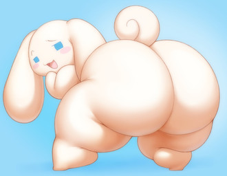 ambiguous_gender anthro big_butt blue_eyes blush butt huge_butt long_ears looking_back nude open_mouth simple_background smile solo tail thick_thighs tongue white_body wide_hips pururing cinnamoroll sanrio cinnamon_(cinnamoroll) canid canine canis domestic_dog mammal digital_media_(artwork) hi_res