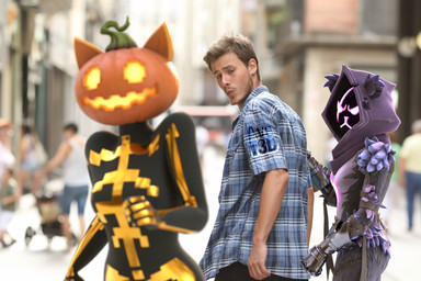 anthro bodysuit breasts claws clothing female food for_a_head fruit gloves group handwear medium_breasts metal photo_background plant pumpkin pumpkin_head skinsuit thick_thighs tight_clothing trio avet3d distracted_boyfriend epic_games fortnite fortnite:_battle_royale raven_team_leader spice_(fortnite) human mammal object_head 3d_(artwork) digital_media_(artwork) hi_res meme photography_(artwork)