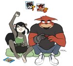 4_fingers anthro beard clothing console cybernetic_arm cybernetic_limb duo facial_hair female fingers footwear hair losing lying male pillow shirt shoes simple_background sitting topwear white_background winning selinaeagle activision crash_bandicoot_(series) crash_team_racing_nitro-fueled playstation playstation_5 sony_corporation sony_interactive_entertainment crunch_bandicoot yaya_panda bandicoot bear giant_panda mammal marsupial 2025 cover_art digital_drawing_(artwork) digital_media_(artwork) signature