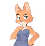 anthro clothed clothing dress female fully_clothed fur green_eyes kemono orange_body orange_fur simple_background smile solo standing white_background crayon_(artist) dreamworks the_bad_guys diane_foxington canid canine fox mammal 2022