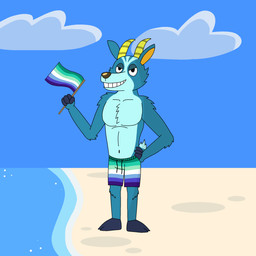 anthro beach clothing lgbt lgbt_pride lgbtq male plant pride_colors sea solo summer swimming_trunks swimwear vincian_pride_colors water supermariofann1 animal_crossing lgbt_pride_month nintendo bruce_(animal_crossing) deer mammal 1:1 2026 hi_res tagme