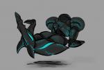 arm_cannon armor bioluminescence black_armor butt carapace crossed_legs female floating glowing grey_background not_furry rear_view simple_background solo unknown_artist gigeresque_(genre) metroid metroid_prime nintendo dark_samus alien alien_humanoid goo_creature goo_humanoid humanoid metroid_(species)