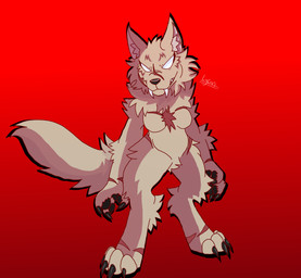 anthro breasts chibi claws fangs female fur paws pointy_ears scar scars_all_over sharp_teeth simple_background solo tail teeth white_eyes lycansdenx mythology canid canine mammal mythological_canine mythological_creature werecanid werecanine werecreature werewolf absurd_res hi_res