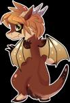 blonde_hair brown_body brown_fur chibi female fur hair horn looking_at_viewer looking_back membrane_(anatomy) membranous_wings outline rear_view simple_background solo tail teeth transparent_background wings fossilexmachina mythology dragon furred_dragon furred_scalie mythological_creature mythological_scalie scalie alpha_channel