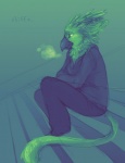 anthro beak biped blue_mood breath cliffs clothed clothing cold ear_piercing feather_hair feathers female green_body green_feathers piercing pseudo_hair sitting solo steps tail jailbird mythology likeshine_(character) avian gryphon mythological_avian mythological_creature colored_sketch cool_colors digital_media_(artwork) green_theme shaded sketch teal_theme