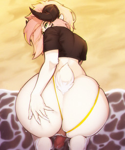 anthro beach butt femboy male solo summer felonystar bovid caprine demon mammal sheep aries_(disambiguation) arthur_(disambiguation)
