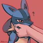 ambiguous_gender ambiguous_human anthro black_body black_fur blue_body blue_fur duo fur hand_on_cheek question_mark red_eyes rubbing torch yellow_body yellow_fur advos nintendo pokemon generation_4_pokemon human lucario mammal pokemon_(species) 1:1 2024