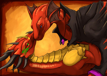 ambiguous_gender blue_eyes blush body_markings dragon ear_fins eye_contact feral green_eyes horn jacket lying markings necklace nuzzling on_back red_body red_dragon red_scales red_skin scalie spikes syrinoth western_dragon wings yellow_scales
Rating: Safe
Score: 17
User: chdgs
Date: March 20, 2014