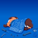 anthro blueprint brown_body brown_fur brown_hair cable female fluffy fluffy_tail fur hair multicolored_body multicolored_fur orange_body orange_fur screwdriver sleeping solo tail tools white_body white_fur wrench animatedjames macy canid canine fox mammal 1:1