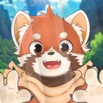 anthro blurred_background brown_eyes hands_against_glass kerchief looking_at_viewer male neckerchief neckwear open_mouth pink_tongue small_teeth solo tongue young young_anthro young_male naru_ga ailurid mammal red_panda 1:1 bust_portrait portrait