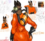 anthro breasts butt butt_focus butt_grab clothing dialogue female fur gas_mask gas_tank gloves glowing glowing_eyes hand_on_butt handwear hazmat_suit looking_at_another looking_at_viewer mask part-timer_(armedantagonist) sketch_background solo spread_butt spreading text armedantagonist humanoid hyena lethalcreature_(darnhyena) mammal english_text hi_res sketch