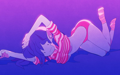 black_hair blue_background breasts clothing dot_eyes fangs female footwear hair humanoid_pointy_ears legwear long_hair lying not_furry on_front pattern_clothing pattern_legwear pointy_ears purple_background raised_arm simple_background simple_eyes socks solo striped_clothing striped_legwear stripes teeth under_boob crasherchroma adventure_time cartoon_network marceline_abadeer humanoid vampire 16:10 2020 widescreen