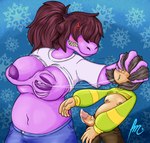 anthro bodily_fluids breast_play breast_suck breasts clothed clothing duo female genital_fluids genitals male male/female nipples non-mammal_nipples penis precum sucking vein veiny_penis pinkmilkcookie deltarune undertale_(series) kris_(deltarune) susie_(deltarune) human mammal reptile scalie hi_res