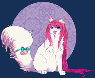 accessory ambiguous_gender bell bell_accessory bell_bow bow_(feature) bow_accessory bow_ribbon decorated_bow feral fluffy fluffy_tail fur furgonomics hair long_hair long_tail mane paws pink_eyes pink_hair ribbons smile solo tail tail_accessory tail_bell tail_bow tail_ribbon white_body white_fur mcalu artemis_tsukino domestic_cat felid feline felis mammal alpha_channel