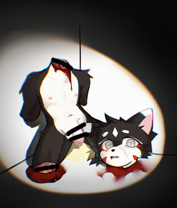 amputation amputee anthro black_body black_fur blank_stare blood blood_in_mouth blood_on_ground bodily_fluids censor_bar child_murder corner cum cum_on_face death death_piss decapitation disability dismemberment eyebrows flaccid fur genital_fluids genitals gore gore_focus incontinence ineffective_censorship leaning_on_wall male missing_all_arms missing_all_legs missing_all_limbs missing_arm missing_head missing_leg missing_limb navel neck_stump nipples peeing_on_ground penis quadruple_amputee questionable_consent scared severed_body_part severed_head solo spotlight urine urine_on_ground wall_(structure) white_body white_eyebrows white_fur young young_anthro golden_fried_chicken_legs censored chromatic_aberration digital_media_(artwork) hi_res