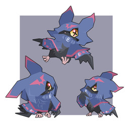 anthro black_body black_fur clothing cowl fur jacket male pupils solo topwear unusual_pupils wings yellow_eyes yagi_kiki bandai_namco digimon digimon_beatbreak chiropmon digimon_(species) 1:1 hi_res multiple_scenes