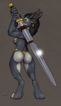 4_fingers anthro armor athletic athletic_anthro athletic_female back_boob bikini_armor black_hair blizzard_entertainment blue_eyes bluedraggy breasts butt canid clothed clothing color_edit colored dewclaw digitigrade ear_piercing ear_ring ecmajor female fingers full-length_portrait fur gold_ring greatsword grey_background hair hi_res holding_melee_weapon holding_object holding_sword holding_weapon looking_at_viewer looking_back mammal melee_weapon notched_ear oversized_weapon piercing portrait pose rear_view ring_piercing short_hair simple_background skimpy snout solo sword tailless third-party_edit thong unconvincing_armor underwear warcraft warrior weapon were werecanid worgen