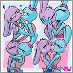 alternate_species anthro bodily_fluids border buckteeth clothed clothing duo eyes_closed female female/female fingers french_kissing fur furrification kiss_on_lips kissing multiple_angles multiple_poses pose saliva saliva_string simple_background sweat teeth tongue tongue_out white_border fourball five_nights_at_freddy's five_nights_at_freddy's_2 roommates:motha scottgames beanie_(roommates) bonbon_(roommates) bonnie_(fnaf) lagomorph leporid mammal rabbit 1:1 2023 digital_media_(artwork) hi_res