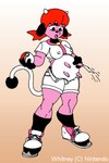 anthro bottomwear breasts breasts_and_teats clothed clothing female fur gym_leader hair horn milk milking_self nipple_outline open_shorts pink_body pink_fur pokeball red_hair shorts simple_background solo standing teats torn_clothing transformation udders unbuttoned_shorts skyhammer nintendo pokemon whitney_(pokemon) bovid bovine cattle generation_2_pokemon mammal miltank pokemon_(species)