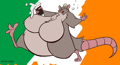 alcohol anthro beer beer_glass belly beverage big_belly big_breasts breasts bubble buckteeth drunk drunk_bubble featureless_breasts female flower_on_head fur grey_body grey_fur huge_belly huge_breasts irish irish_flag mature_anthro mature_female multicolored_body multicolored_fur obese obese_anthro obese_female open_mouth overweight overweight_anthro overweight_female solo substance_intoxication teeth thick_thighs tongue two_tone_body two_tone_fur whiskers dutch_(artist) guinness mammal murid murine rat rodent 2024 digital_media_(artwork) flat_colors hi_res